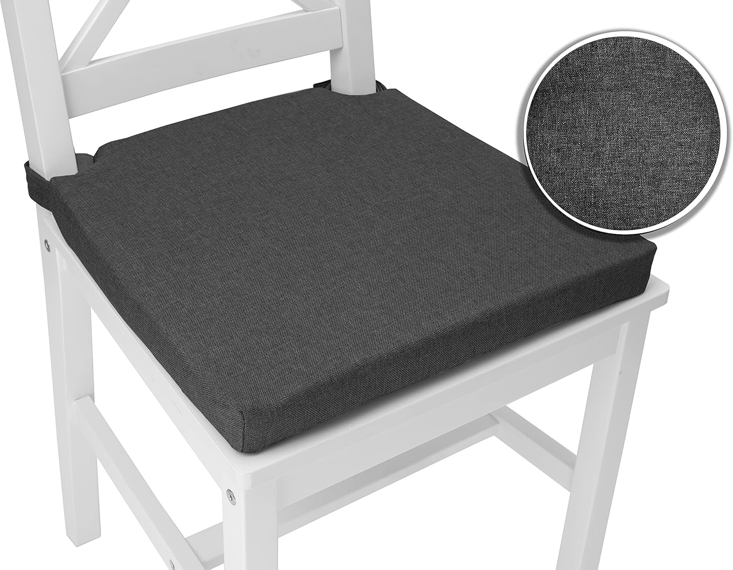 sunnypillow 4er-Set Stuhlkissen mit Befestigung, Kissen für Stühle – Innen/Außen – Sitzkissen – Maße: 42 (vorne) | 35 (Rückseite) x 40 x 5 cm – Anthrazit – Bild 3