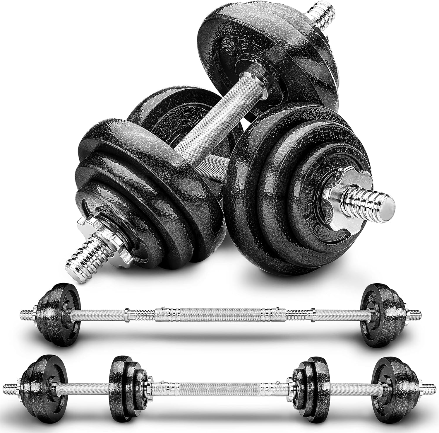 RE:SPORT 2 in 1 Hantelset 15-60 kg | Hantelset Gusseisen verstellbar | Kurzhantel und Langhantel | Spinlock-Kragen und Verbindungsrohr