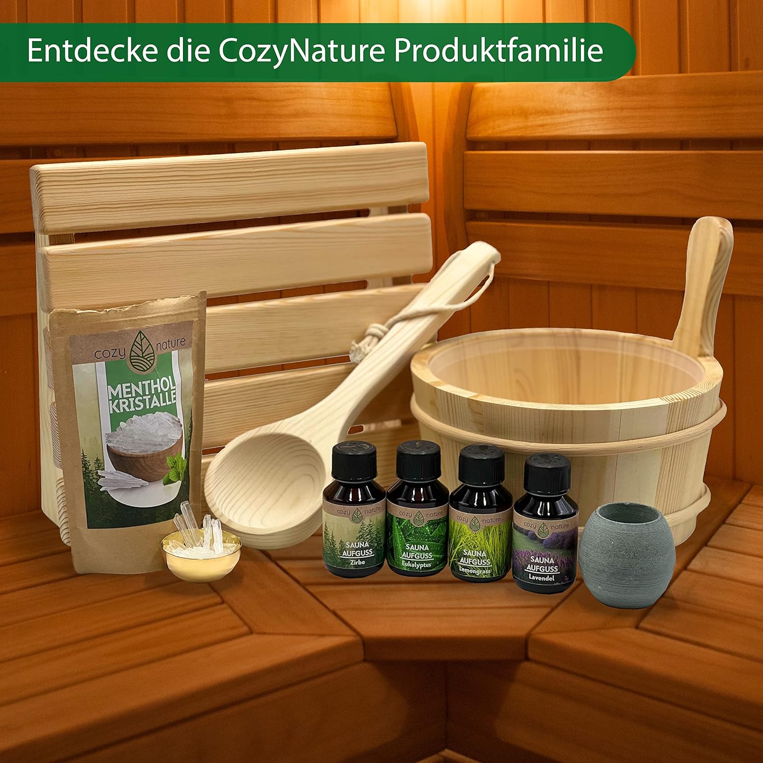 CozyNature® Saunakübel mit Schöpfkelle aus hochwertigem finnischen Kiefernholz, elegante Metallringe, starkes Hanfseil und Kunststoffeinsatz, 100 % handgefertigt, traditionelles Design, 4 Liter, mit E-Book – Bild 8