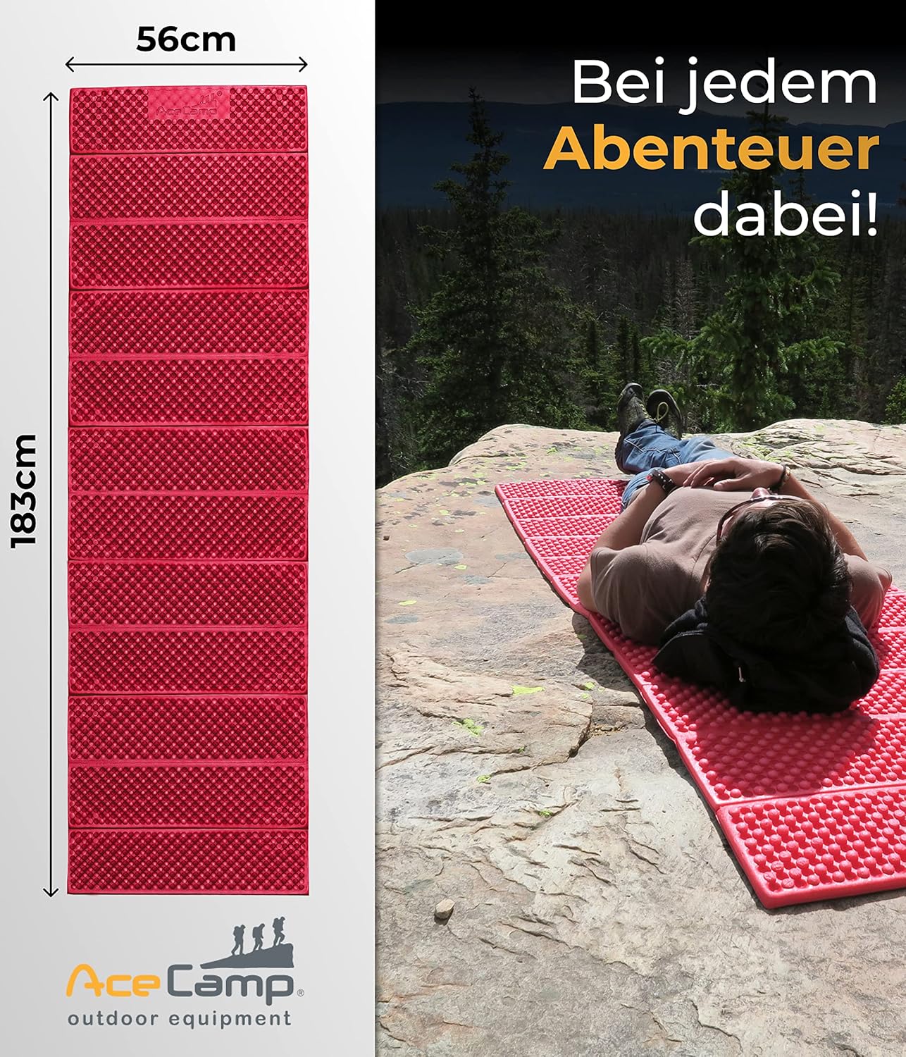 Tragbare Schaumstoff-Schlafmatte von AceCamp, durchgehende Akkordeon-Schlafmatte für Camping und Wandern, leicht, weich und kompakt, Kissen für Schlafsack, Komfort, Zelt, felsiges Gelände – Bild 3