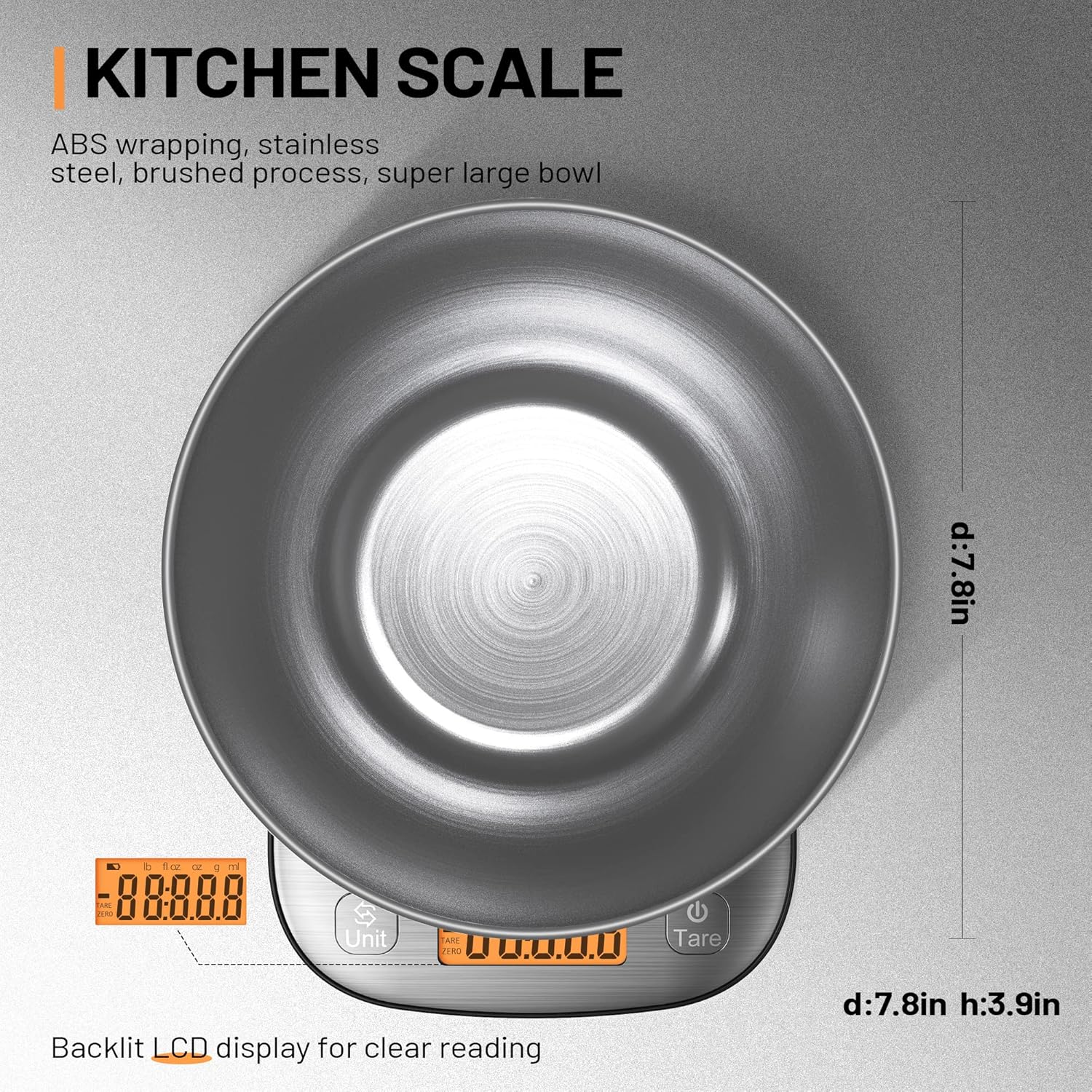 GRAM PRES Lebensmittel-Küchenwaage, digitales Gewicht in Gramm und Unzen, mit IPX6-Wasserdichtigkeit, professionelle digitale Küchen-Lebensmittelwaage aus Edelstahl, 11 lb/0,01 oz, mit Schüssel für Diät, Backen, Kochen – Bild 4