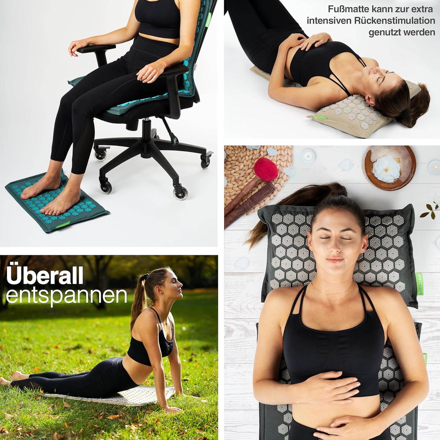 BACKLAXX Akupressurmatten-Set mit Kissen, Tuch & Tasche, XL-Akupressurmatte, 120 % mehr Fläche, Akupunkturmatte mit Spikes zur Massage, Akupressurmatte für Nacken und Schulter, Massagematte Rücken – Bild 7