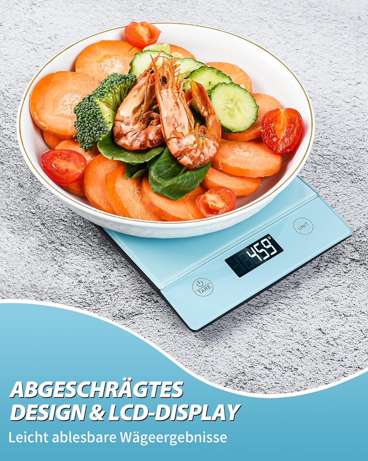 Digitale Küchenwaage, 10 kg, Glas, elektronische Haushaltswaage zum Backen, Tara-Funktion, Touch-Taste, 1 g Genauigkeit, blau – Bild 6