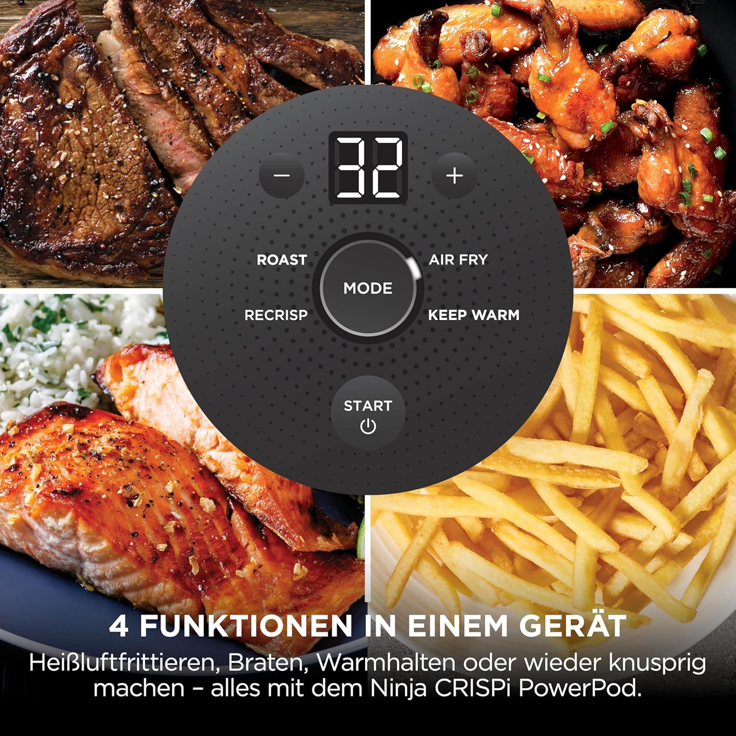 Tragbare Heißluftfritteuse Ninja CRISPi, 3,8 l, 4-in-1: Heißluftfrittieren, Rösten, Warmhalten, erneut knusprig, 6 Portionen, 2 abnehmbare Glasbehälter und Deckel, 1700 W, Steingold FN101EUSTGD – Bild 5