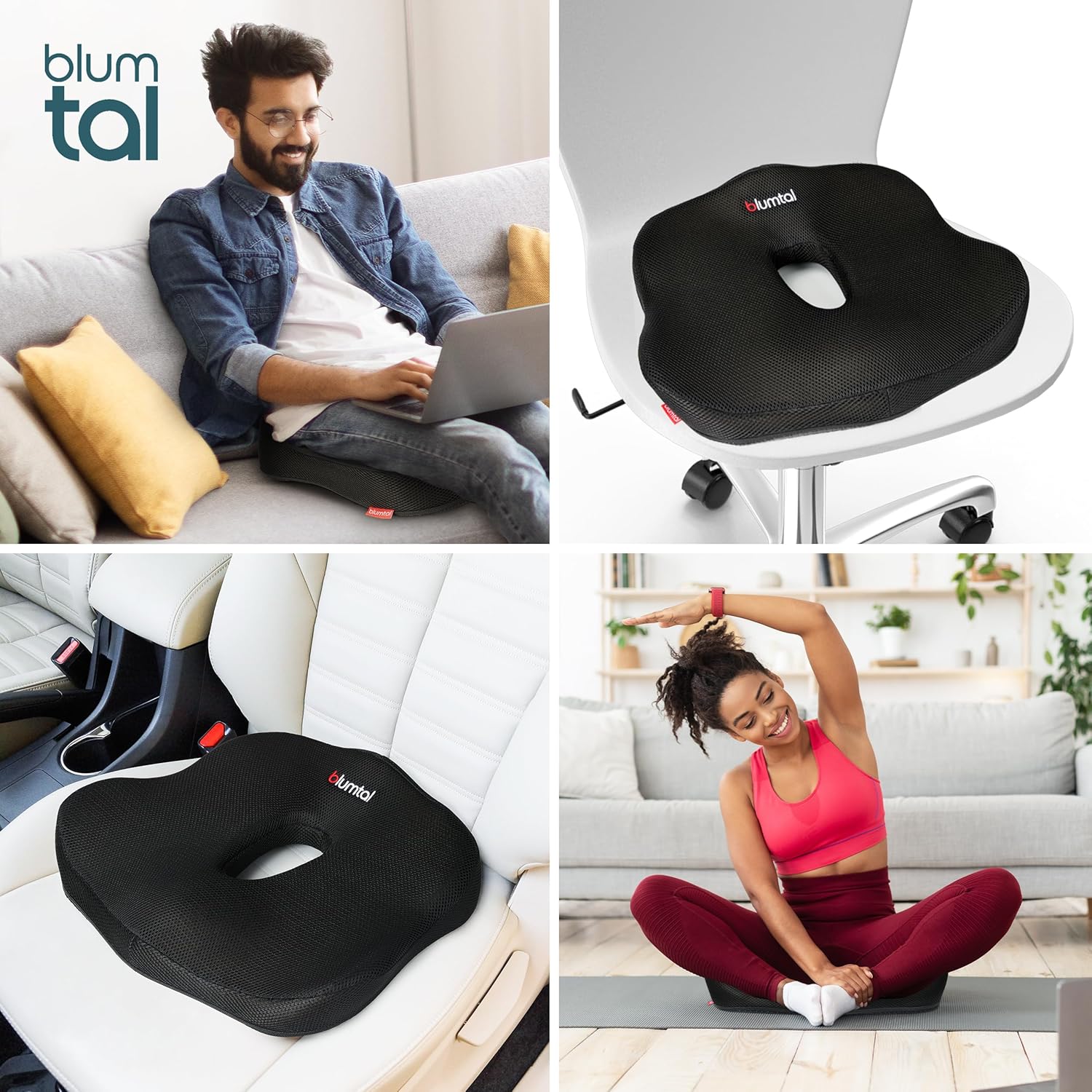 Blumtal Sitzkissen Bürostuhl – Keilkissen Schwarz Steißbeinkissen – Ergonomisches Autositzkissen – Hämorrhoiden-Sitzkissen Stuhl – Steißbeinkissen, Sitzkissen Stuhl – Optimales Bürostuhl-Sitzkissen – Bild 3