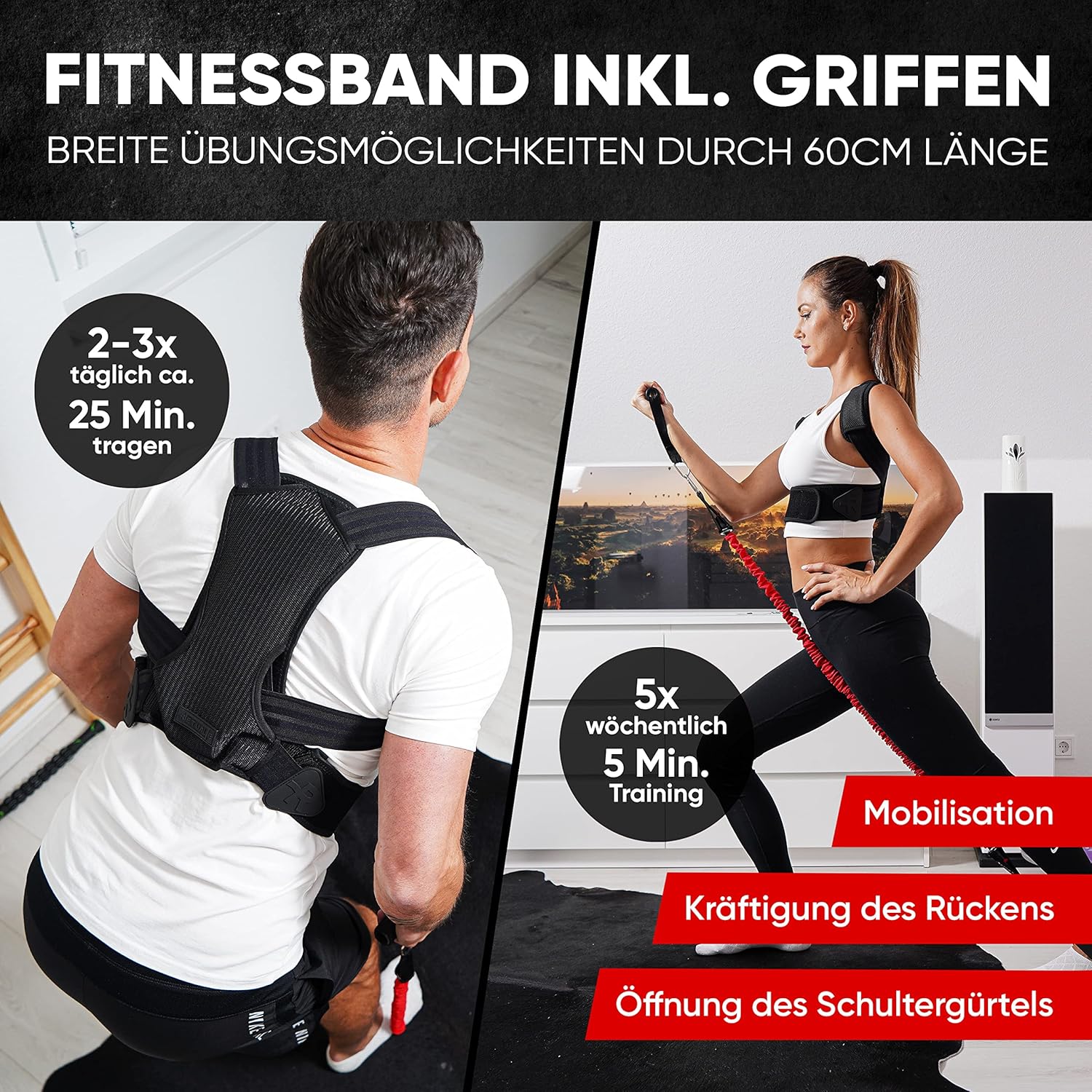 Haltungskorrektur für Männer und Frauen, 3-in-1-Rückenglätter und Rückenstütze für perfekte Haltung und Schulterschmerzen, verstellbarer Schultergurt mit Fitnessband und Premium-Videokurs (M) – Bild 3