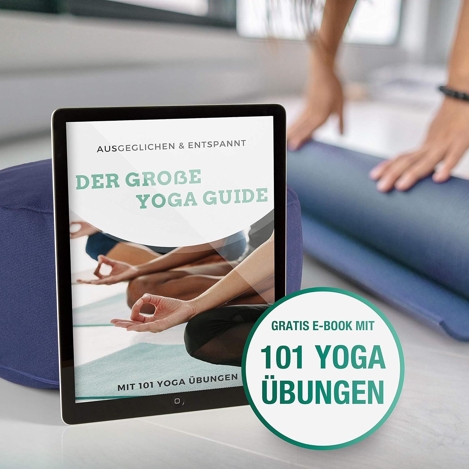 NAJATO Sports Meditationskissen – mit Yogagurt und E-Book – Yogakissen mit Buchweizenschalenfüllung – rundes Yogakissen mit waschbarem Baumwollbezug, blau – Bild 7