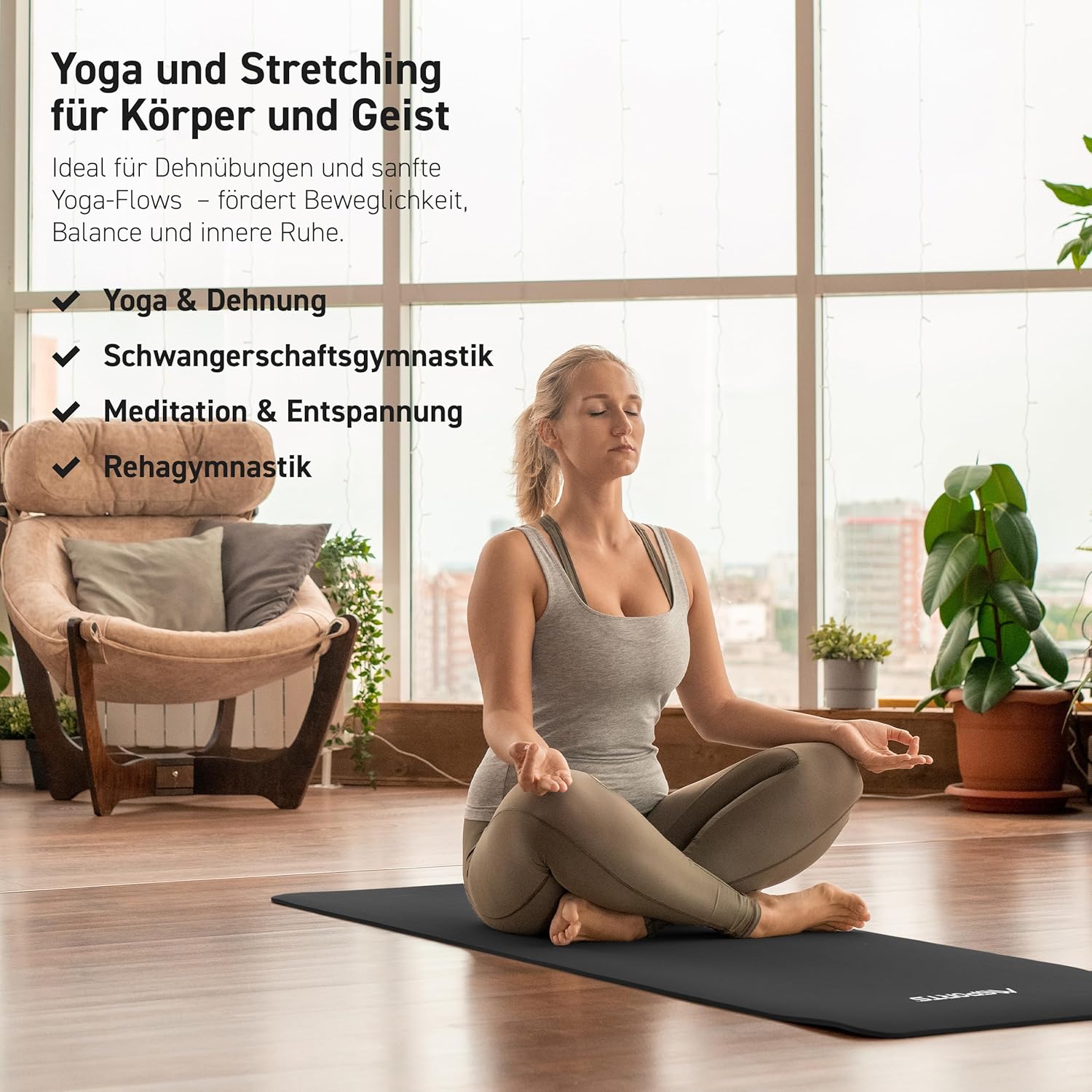 MSports Premium Gymnastikmatte inklusive Tragegurt + Übungsposter + Workout-App – hautfreundliche Fitnessmatte, 190 x 60, 80 oder 100 x 1,5 cm, verschiedene Farben, phthalatfreie Yogamatte, 190 x 100 x 1,5 cm – Bild 6