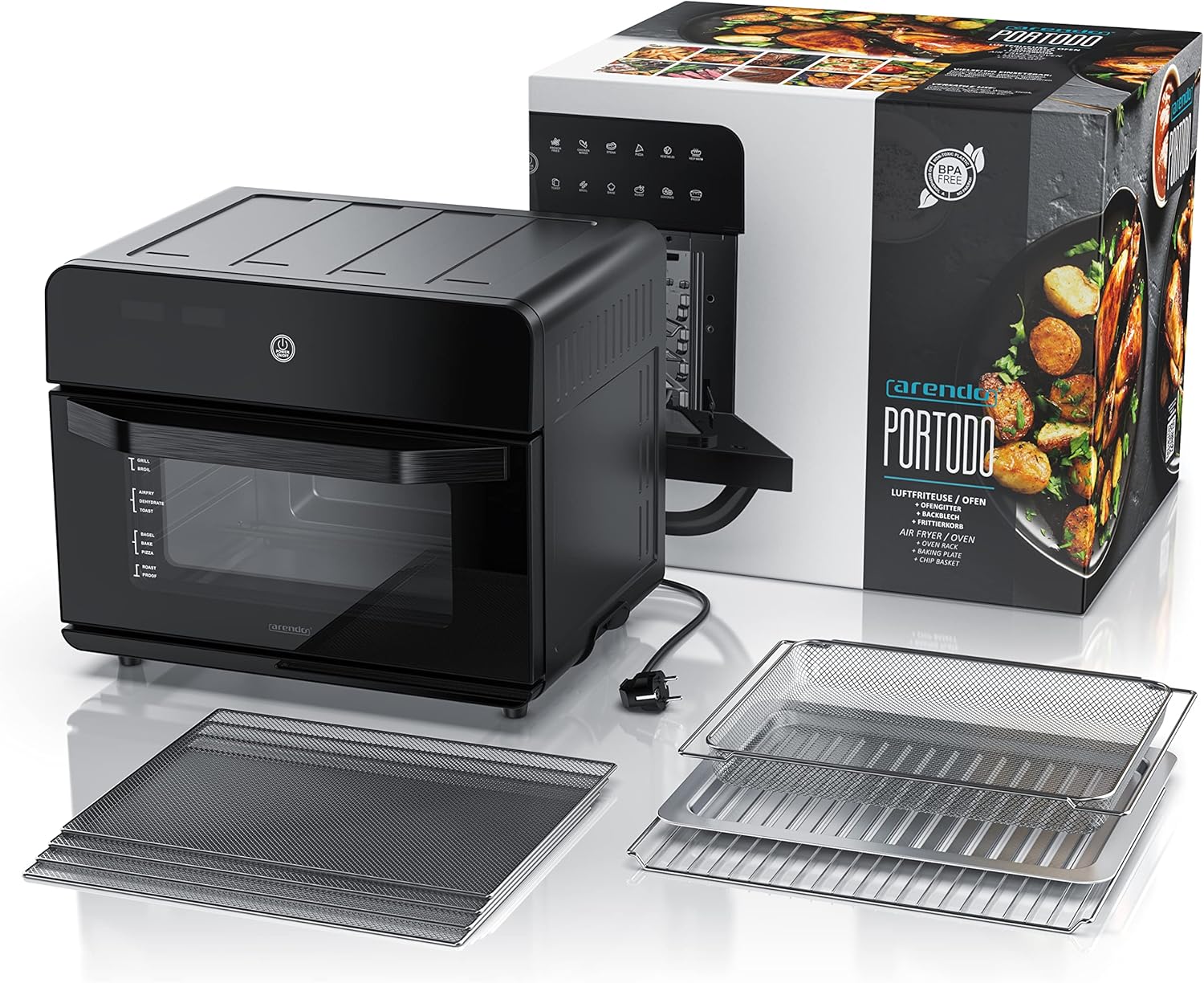 Arendo – Heißluftfritteuse 25 Liter aus Edelstahl – Multifunktionsofen – Mini-Ofen – Aerofryer – 1800 Watt – inklusive Backblech, Trockenblech, Ofenrost, Frittierkorb – BPA-frei – Bild 7