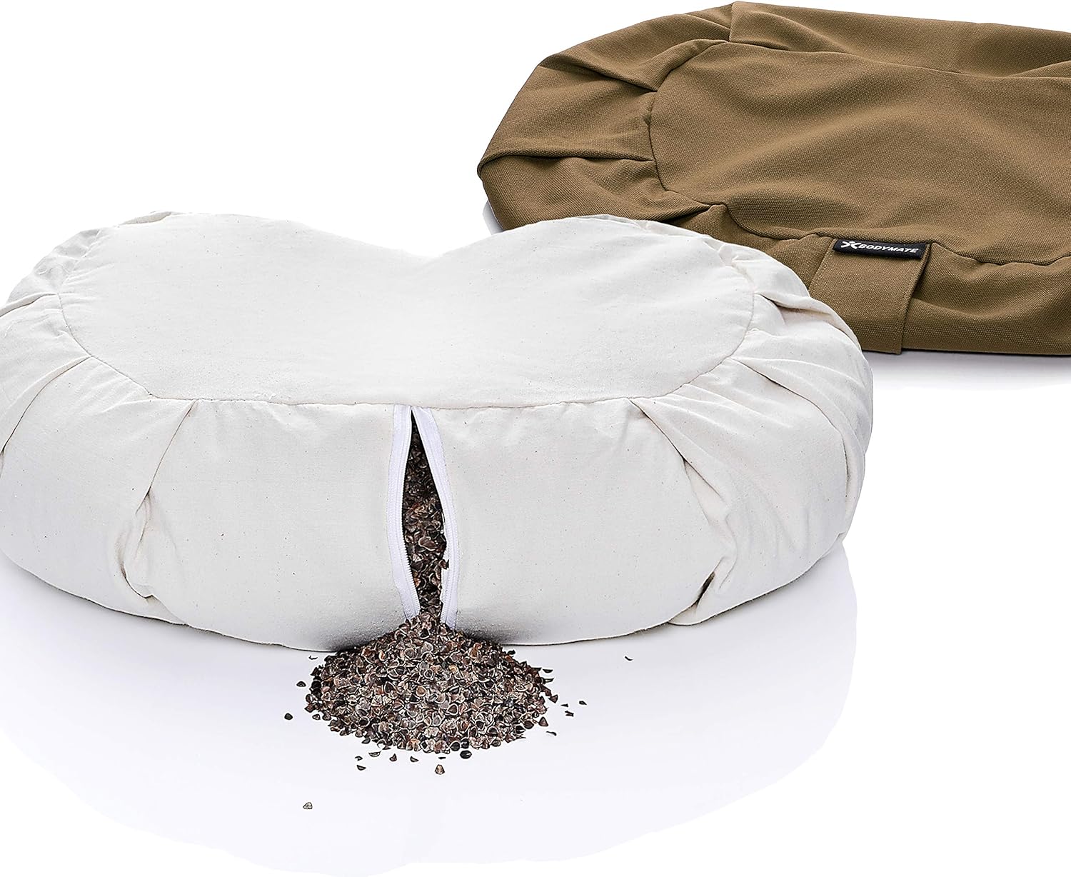 BODYMATE Halbmond-Yogakissen 42 cm lang, 30 cm breit und 15 cm hoch mit Buchweizenschalenfüllung – maschinenwaschbarer Bezug aus 100 % extra dicker Baumwolle – Meditationskissen – Sitzkissen – Bild 6