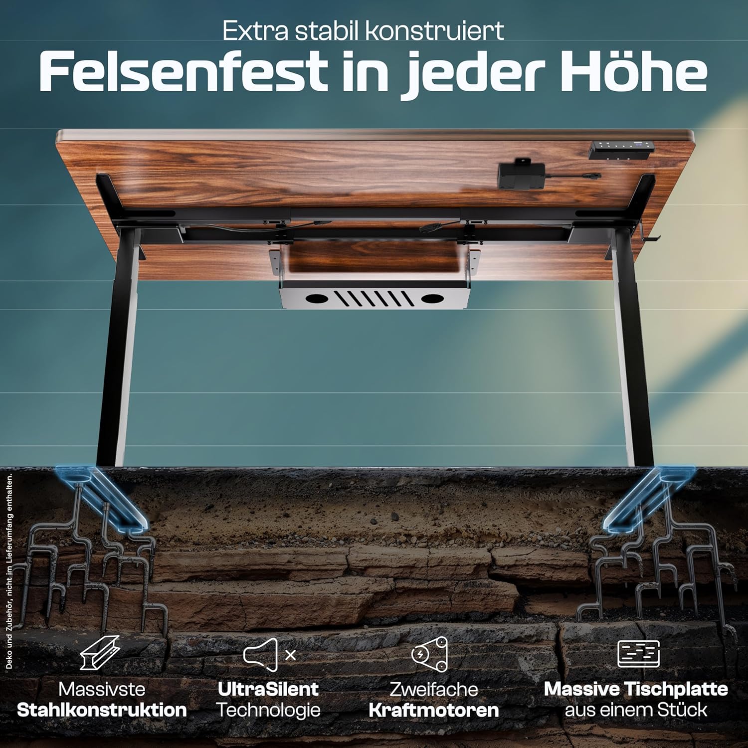 CLOUVOU MasterDesk höhenverstellbarer elektrischer Schreibtisch 160 x 80 cm (Testsieger). Dualmotorischer Schreibtisch, höhenverstellbarer elektrischer Schreibtisch mit Speicher, 2 x USB und Kabelversteck – Bild 4