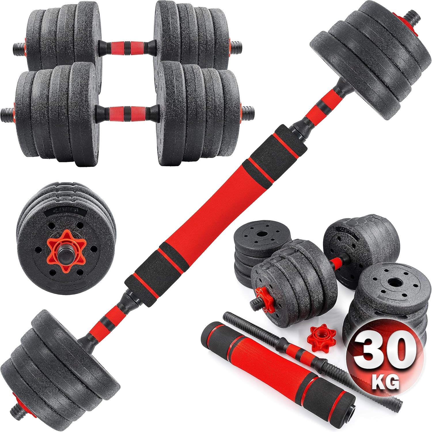 CP Sports 2-in-1-Hantel – Langhantel-Set 20 kg / 30 kg / 40 kg | Hantelscheiben - Gewichte - Hantelstangen | Verstellbare Hanteln – Hantel-Set für Krafttraining, Fitness, Heim-Fitnessstudio