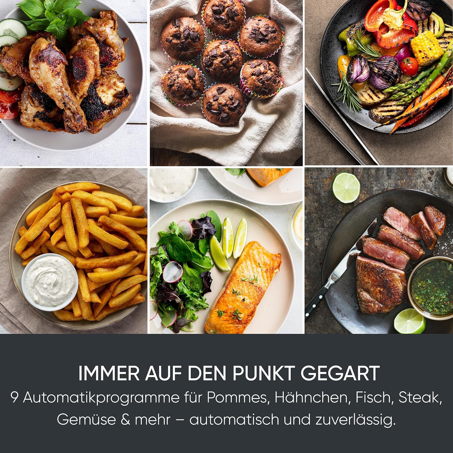 Severin Heißluftfritteuse, Single, Fritteuse zum Kochen ohne Fett, Touch-Display, 8 Automatikprogramme, vielseitige Zubereitung, Warmhaltefunktion, 4L, 1300W, Schwarz, FryLight, FR 2461 – Bild 4