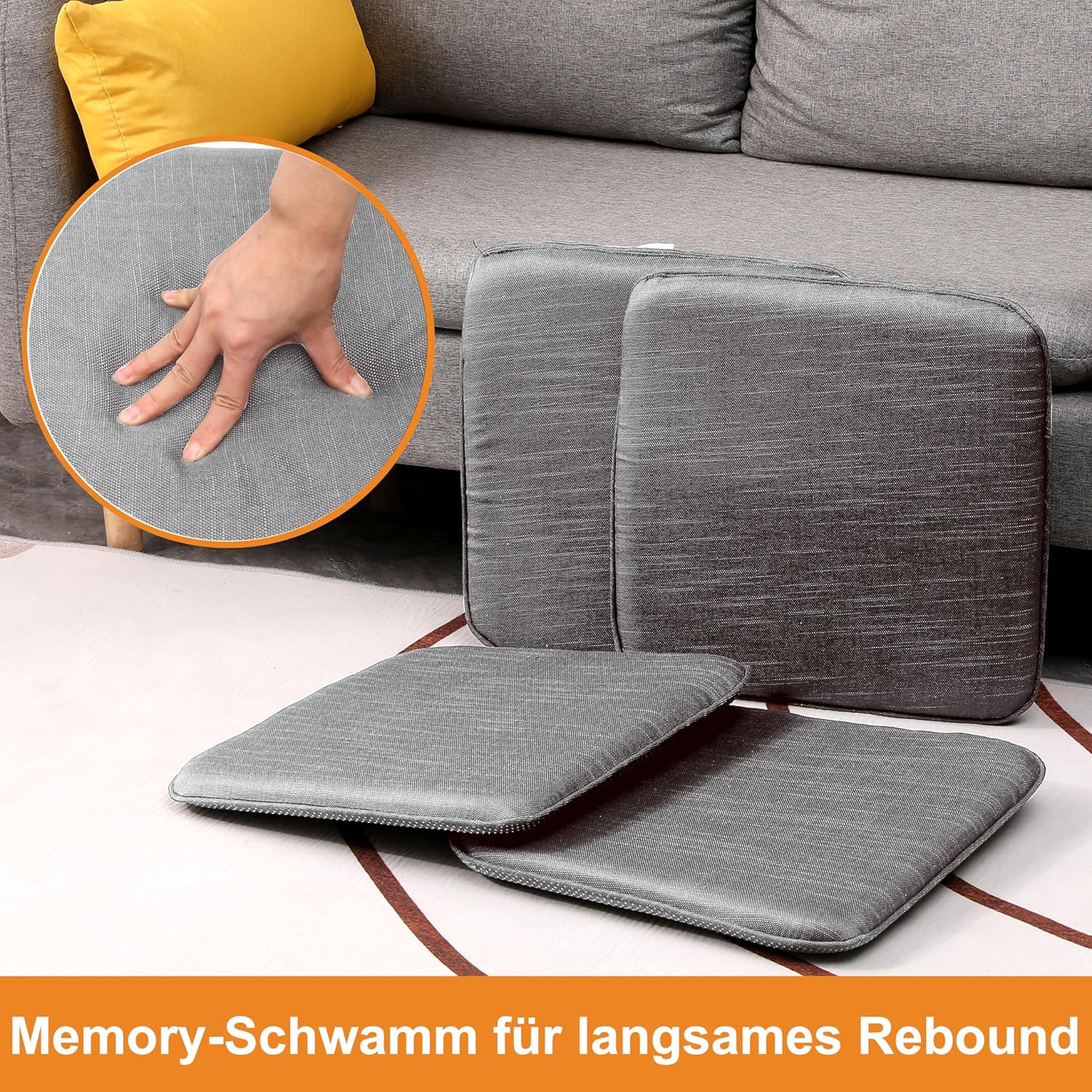 RACE LEAF 40,5 x 40,5 cm, Set mit 4 rutschfesten Sitzkissen aus Memory-Schaum, Stuhlkissen, Bodenkissen, wasserdichte Oberfläche, rutschfeste Unterseite, für den Innen- und Außenbereich, hellgrau – Bild 6