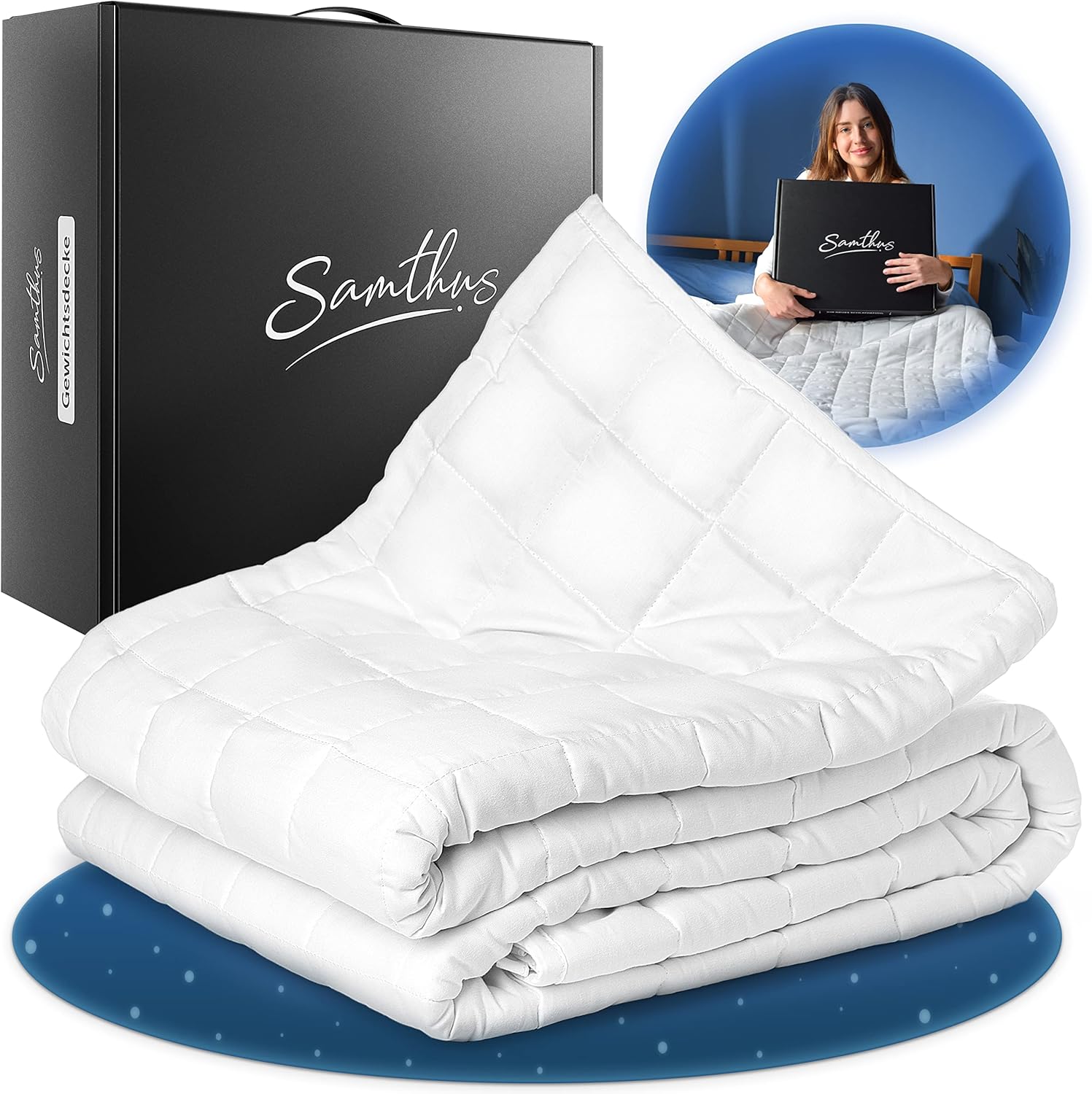 Samthus Gewichtsdecke 135 x 200 cm, 8 kg, Öko-Tex-zertifiziert, Entspannungsdecke, 100 % Baumwolle, schwere Anti-Stress- & Therapiedecke, besser schlafen mit unserer schweren Bettdecke, Gewichtsdecke