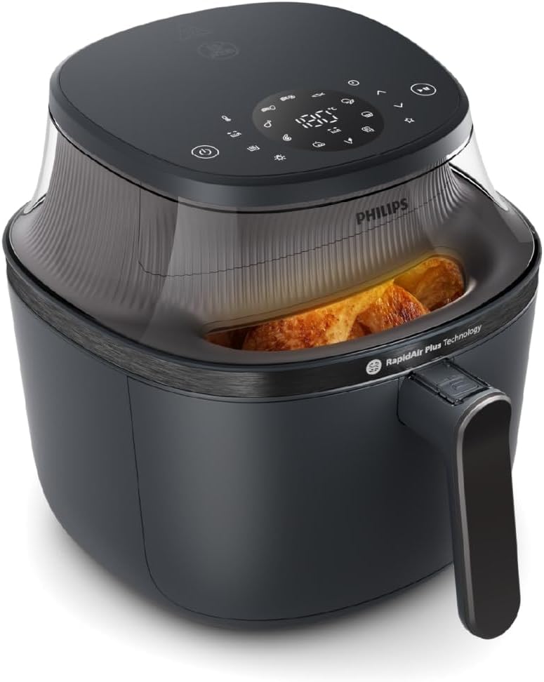 Philips Airfryer 3000 Series Heißluftfritteuse mit 4,2 l, Sichtfenster, 16 Garmethoden, RapidAir Plus-Technologie, Fettentfernung, HomeID-Rezept-App, mühelose Reinigung (NA320/00)