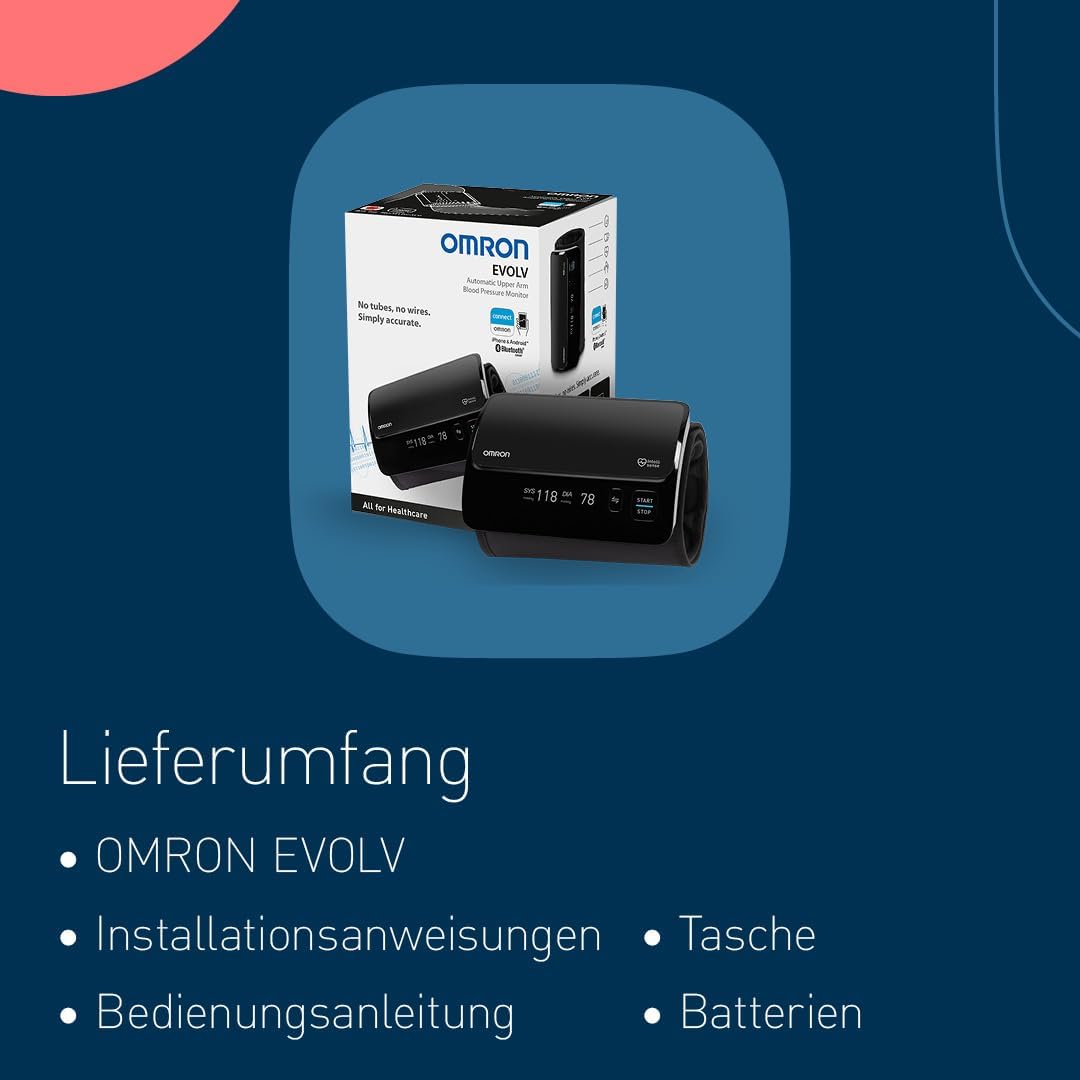Omron Evolv All-in-One, digitales Oberarm-Blutdruckmessgerät HEM-7600T-E, kabellos, schwarz – Bild 9