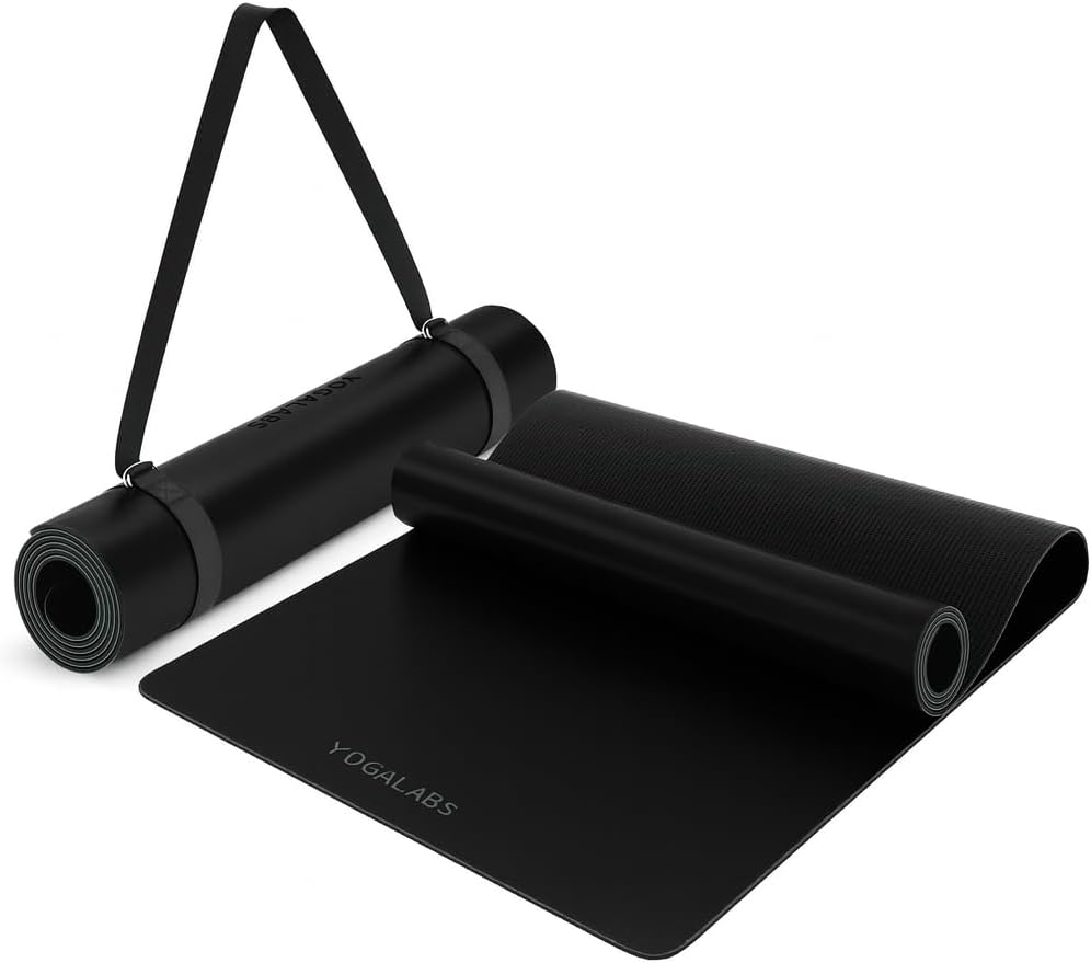 Premium Yogamatte Studio 185 x 68 x 0,4 cm (extra groß) inklusive Gurt aus Öko-PU und Naturkautschuk – rutschfeste Beschichtung, Gymnastik- & Pilatesmatte, 100 % nachhaltig, schadstofffrei