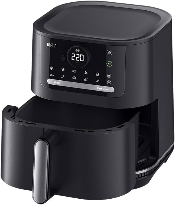 Braun MultiFry 5 – 2-in-1-Heißluftfritteuse mit Backfunktion, PFAS-freie Keramikbeschichtung im Garkorb, 15 Garprogramme, 6 L Fassungsvermögen, Ober-/Unterhitze, kein Vorheizen, Schwarz (HF5054IBK) – Bild 2