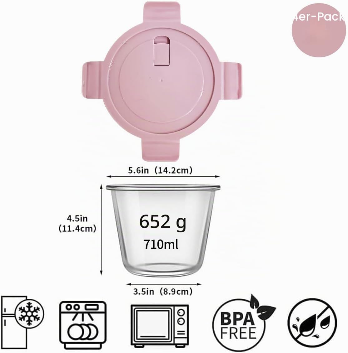710 ml Glasbehälter mit Deckel, Glas-Vorratsdosen-Set für Lebensmittel, Glas-Suppenbehälter, Meal-Prep-Gläser, spülmaschinenfest, mikrowellen- und gefriergeeignet, BPA-frei (4 Stück) – Bild 5