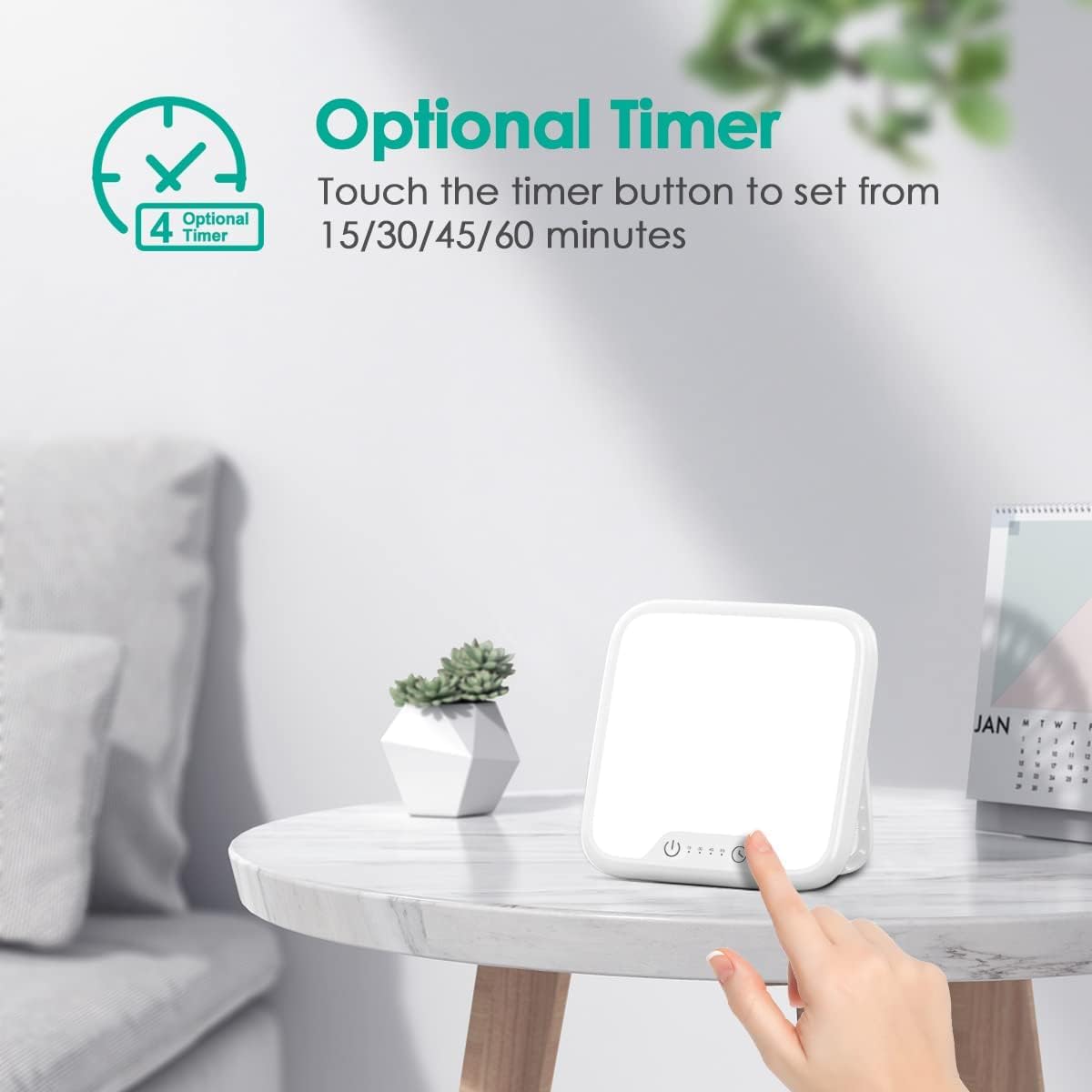 VTHW Tageslichtlampe, 10000 Lux Lampe mit Memory-Funktion, 4 Timer, UV-freie Sonnenlichtlampe mit Touch-Steuerung, stufenloses Dimmen, faltbare Halterung, für Zuhause/Büro (Energieklasse E) – Bild 5