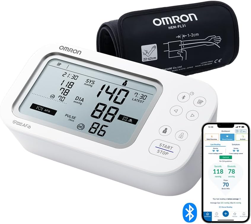 OMRON X7 Smart AFib Oberarm-Blutdruckmessgerät | Vorhofflimmern-Screening zu Hause Blutdruckkontrolle | Klinisch validiert | 2 Benutzer | Intelli Wrap-Manschette 22–42 cm | Kostenlose App