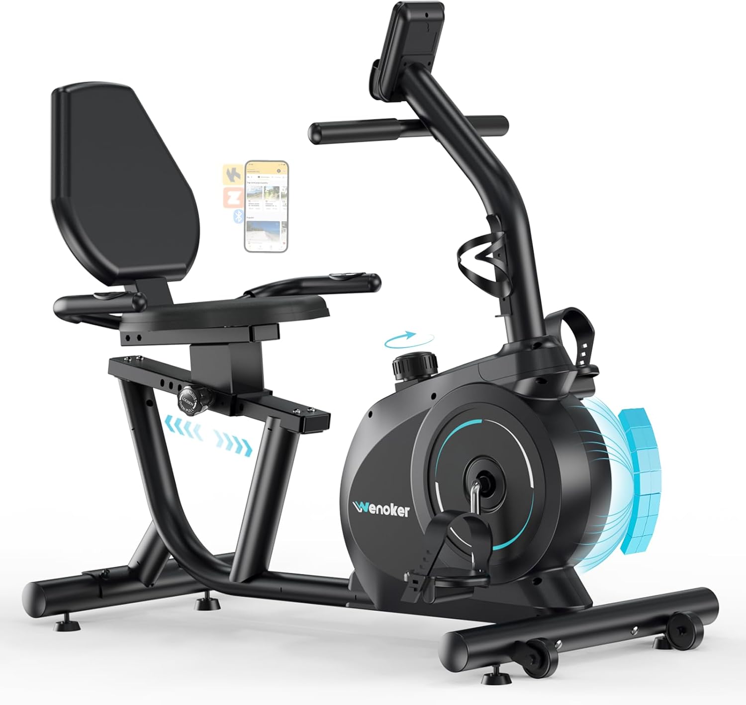 Wenoker Ergometer Liege- Heimtrainer mit Magnetbremse, Pulssensoren und LCD-Display, 16 Widerstandsstufen bis 160KG, Sitzergometer mit Rückenlehne für Senioren