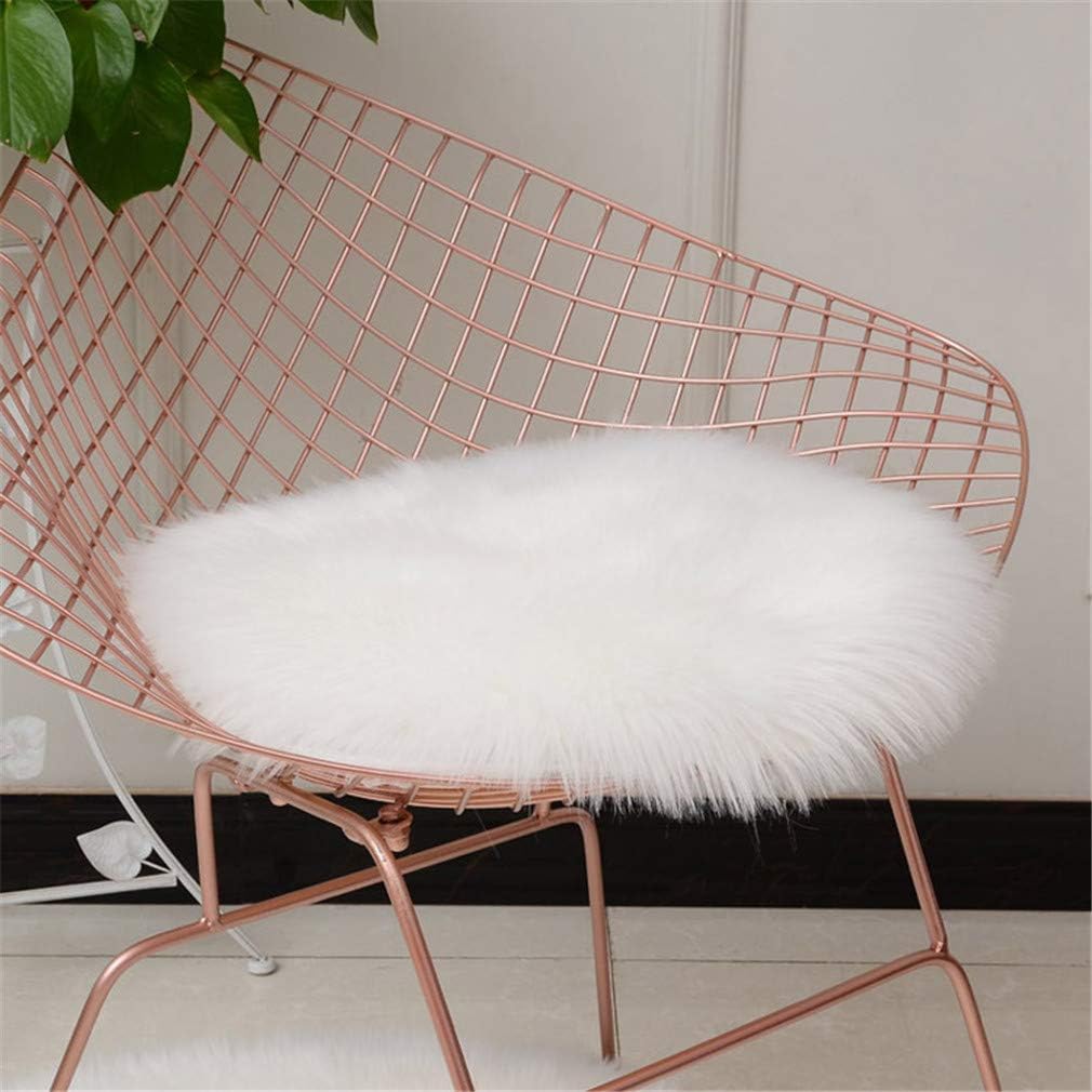 Rundes Sitzkissen, künstliches Lammfell, Schaffell-Sitzkissen, Fell-Optik, Nachahmung, Wolle, Teppich, Stuhl, Sofa, Matte (weiß, 40 cm)