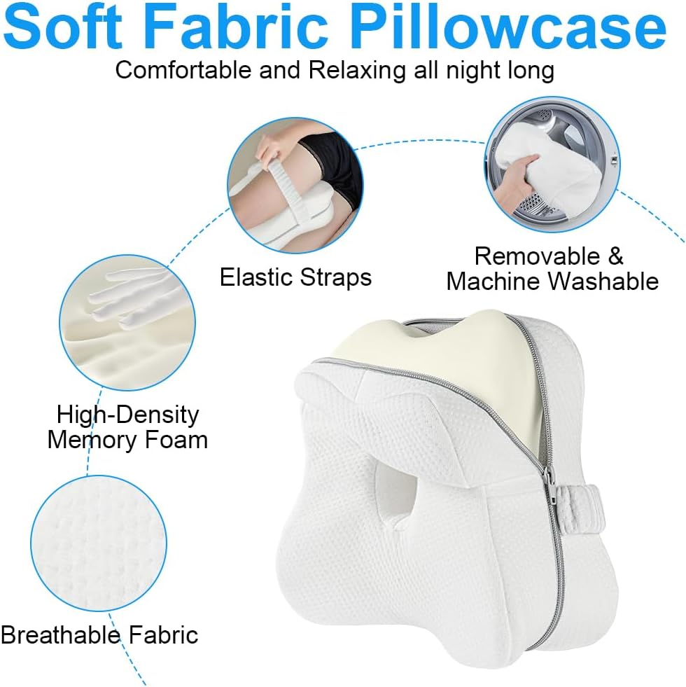 Ainiv Kniekissen, ergonomisches Seitenschläferkissen, Memory-Schaum-Kniekissen, orthopädisches Beinkissen zur Unterstützung von Beinen, Knien, Hüften, Rücken und Schwangerschaft, abnehmbar und waschbar – Bild 3