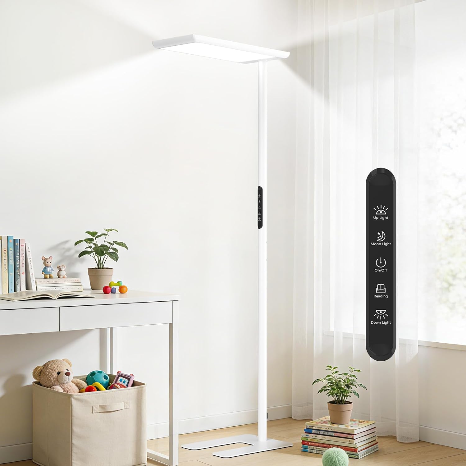 LES FLEURS LED-Büro-Stehleuchte, 196 cm Vollspektrum-Leseleuchte mit Augenschutz, 100 W dimmbare Stehleuchte mit 10100 lm Tageslichtlampe für Wohnzimmer, Schlafzimmer, Arbeitszimmer und Büro