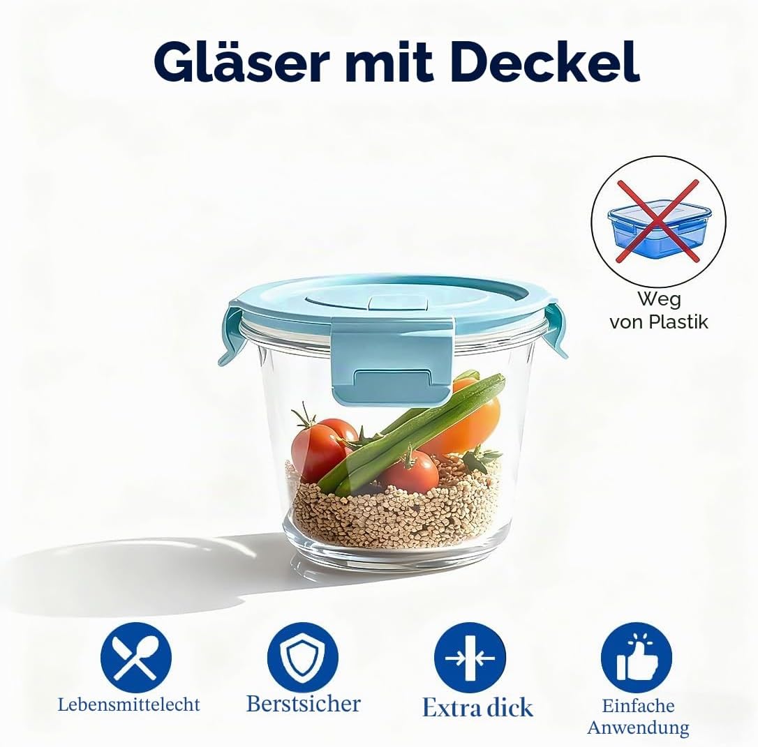 710 ml Glasbehälter mit Deckel, Glas-Vorratsdosen-Set für Lebensmittel, Glas-Suppenbehälter, Meal-Prep-Gläser, spülmaschinenfest, mikrowellen- und gefriergeeignet, BPA-frei (4 Stück) – Bild 3