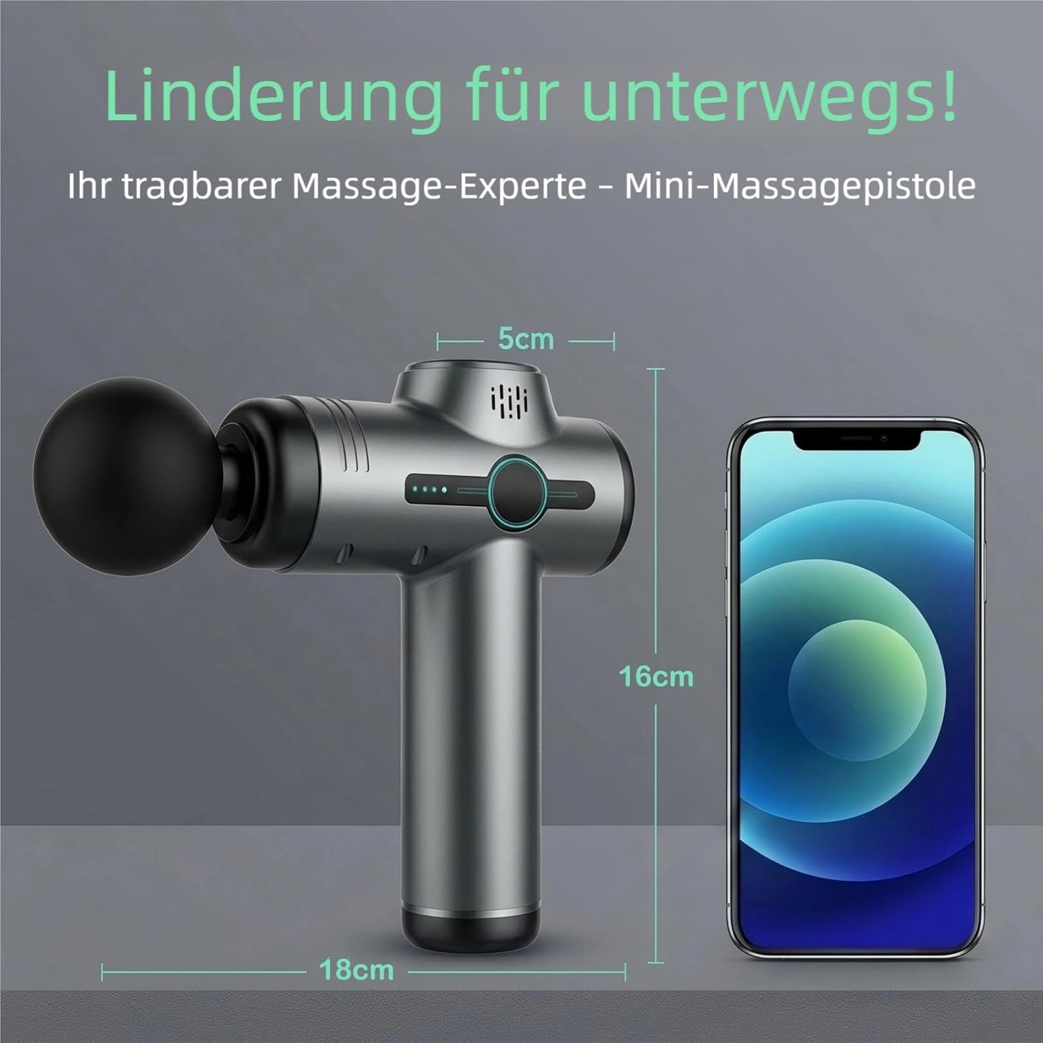 Mini-Massagepistole, elektrisches Massagegerät für Nacken und Schulter, Tiefengewebe-Muskelmassagepistole für Sportler, extrem leise 3200 U/min, 6 Stufen und 6 Köpfe, wiederaufladbar über USB-C (grün) – Bild 5