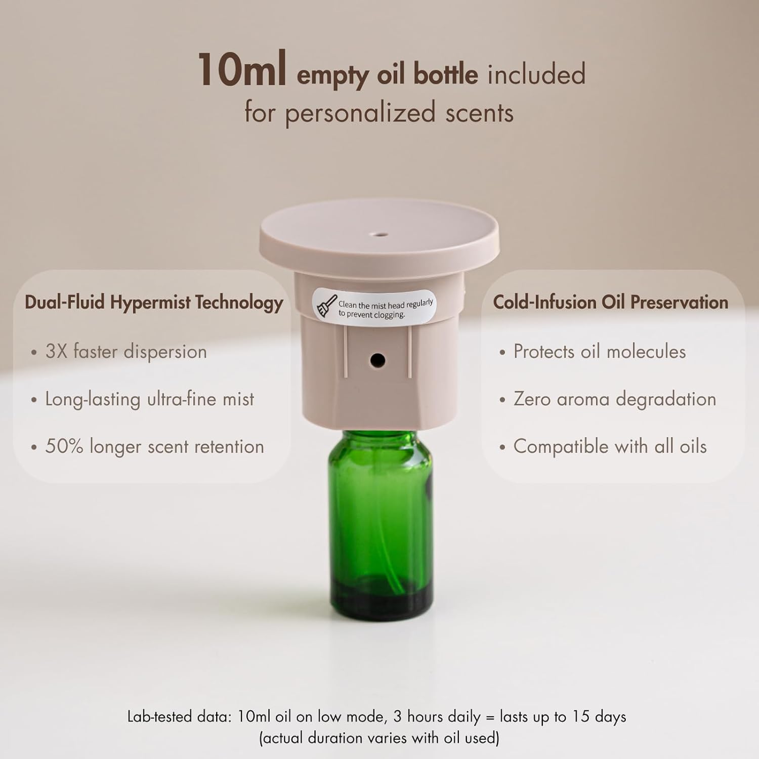 Wasserloser Diffusor für ätherische Öle mit Massivholzabdeckung, 3 Timer, 2 Nebelmodi, automatische Abschaltung, leise, duale Flüssigkeit, tragbarer wasserloser Duftdiffusor mit Lichtern – Bild 5