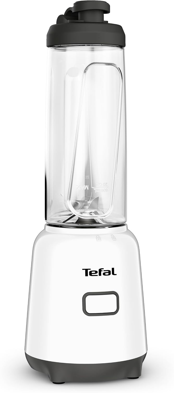 Tefal Mix & Move BL1501 300 Watt Premium Tritan To-Go-Flasche, platzsparendes Design, abnehmbare Klingen, einfache ergonomische Ein-Knopf-Bedienung, Weiß/Schwarz