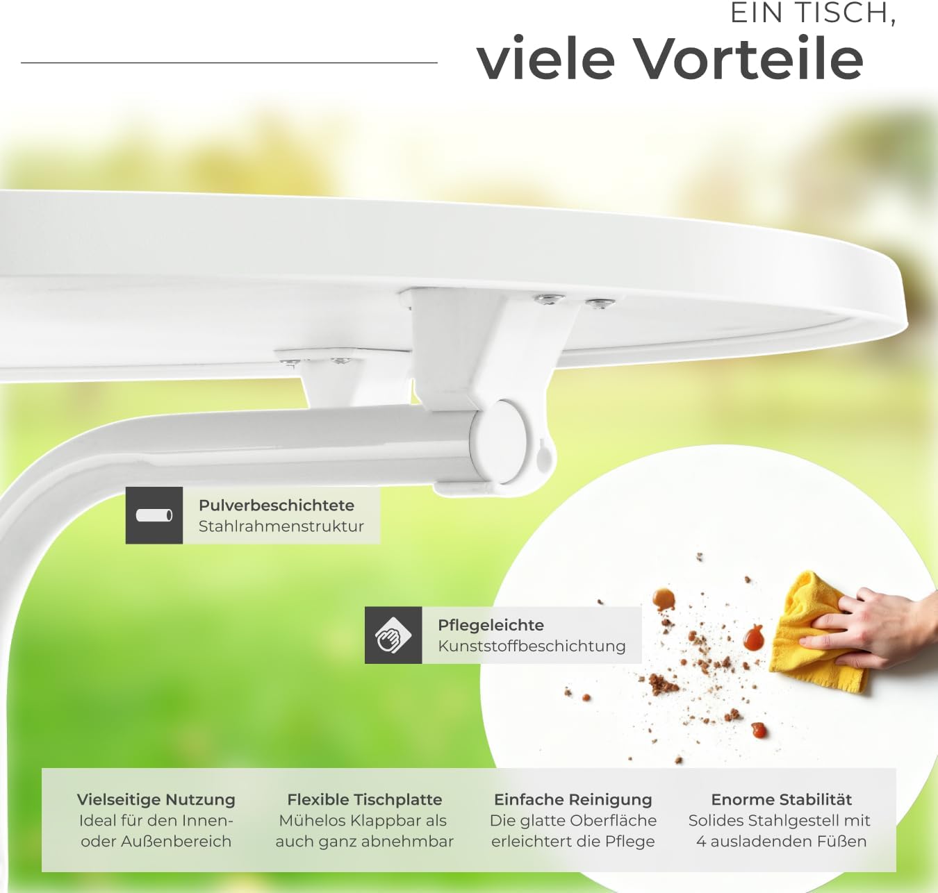 tectake Gastro-Bartisch, klappbarer Bistrotisch mit Abdeckung, Tischdurchmesser 80 cm, Bartisch mit MDF-Tischplatte, klappbarer Gartentisch, Klapptisch, rund, Stahlgestell, stabil und robust, weiß, 1 Bartisch – Bild 8