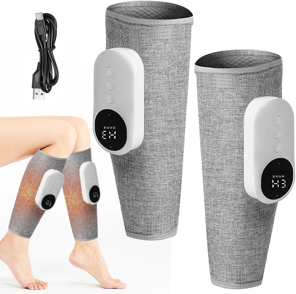 2er-Pack kabelloses Beinmassagegerät, Wadenmassagegerät mit Wärme und Kompression, 3 Modi und 3 Wärmeeinstellungen, 20-minütige zeitgesteuerte Massage zur Entspannung der Bein- und Wadenmuskulatur