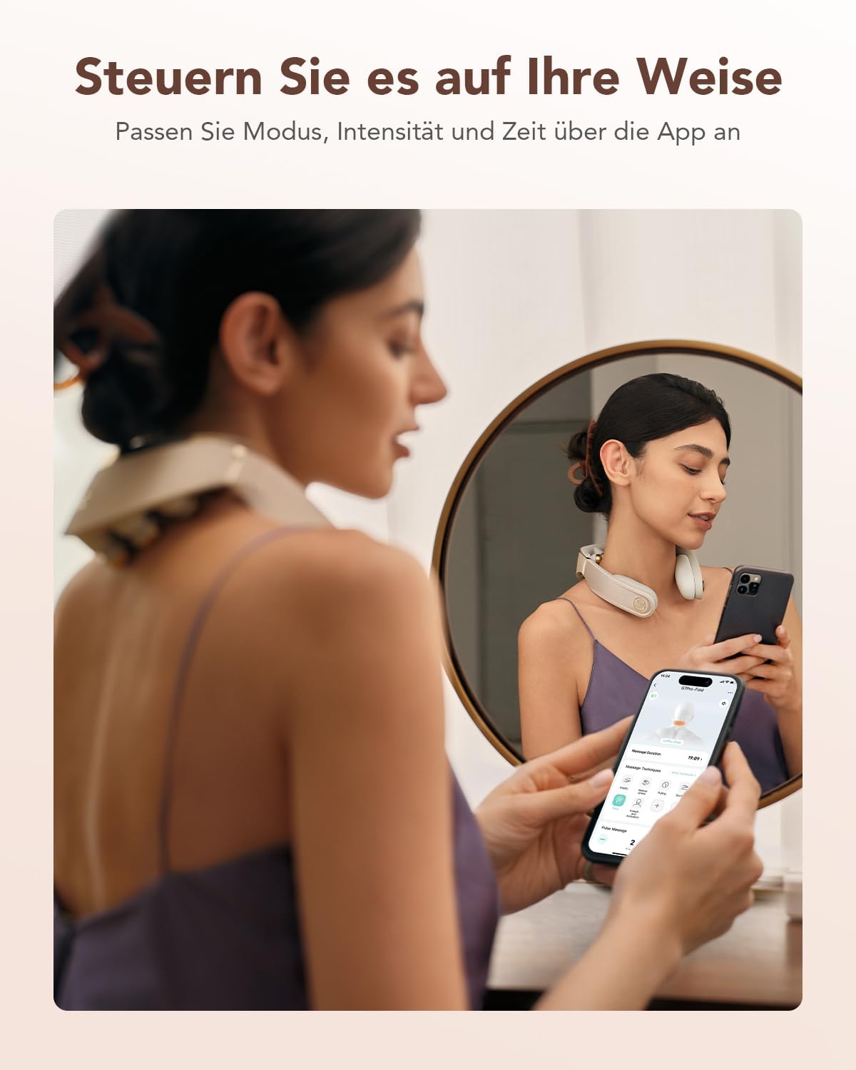 SKG Nackenmassagegerät, faltbares elektrisches Nackenmassagegerät mit Wärme & Vibration, Massageköpfe aus Titan 316L, 11 Programme, kabellos & tragbar, Geschenk für Papa, Männer und Frauen, G7 Pro Fold (Gold) – Bild 5