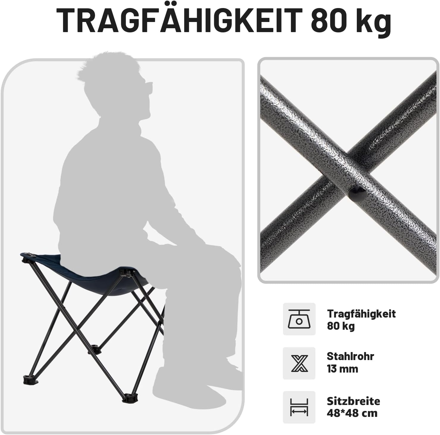 TIMBER RIDGE Klapphocker, Camping-Fußhocker, Höhe von 46 cm, Campinghocker, gepolstert, leicht, tragbar, als Fußstütze für Camping, Garten, Strand, 48 x 48 x 46 cm, maximale Belastung 80 kg – Bild 7