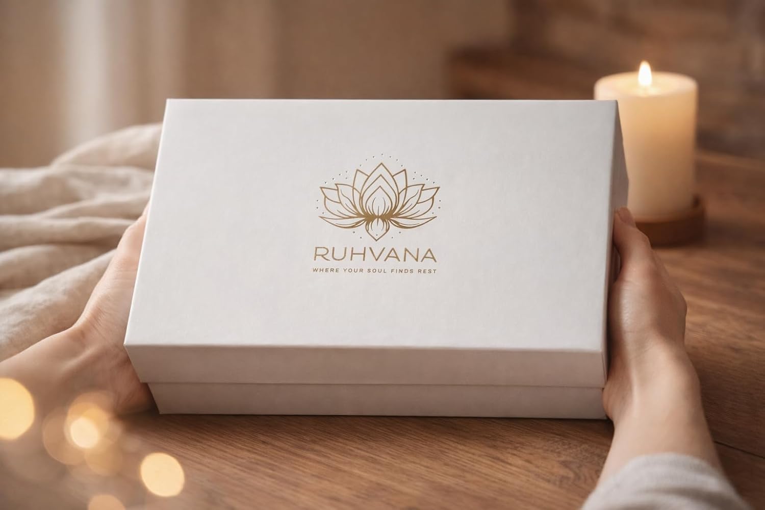 Lotus-Aroma-Diffusor – handgefertigter Gips-Duftstein/Aromastein mit Holzsockel | Natürliche Aromatherapie ohne Strom | Enthält 10 ml Amber Allure Duftöl – Bild 7