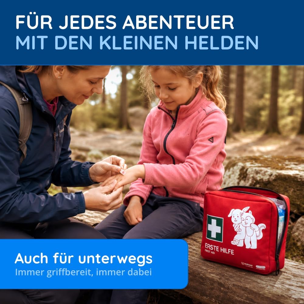 FLEXEO Erste-Hilfe-Set für Kinder, 76-teiliges Reiseapotheke inkl. Markengel, Zeckenzange, Motivpflaster, Fingerpuppe & Tapferkeitsaufkleber, Erste-Hilfe-Tasche Baby, Kleinkind, Unterwegs & Zuhause – Bild 4