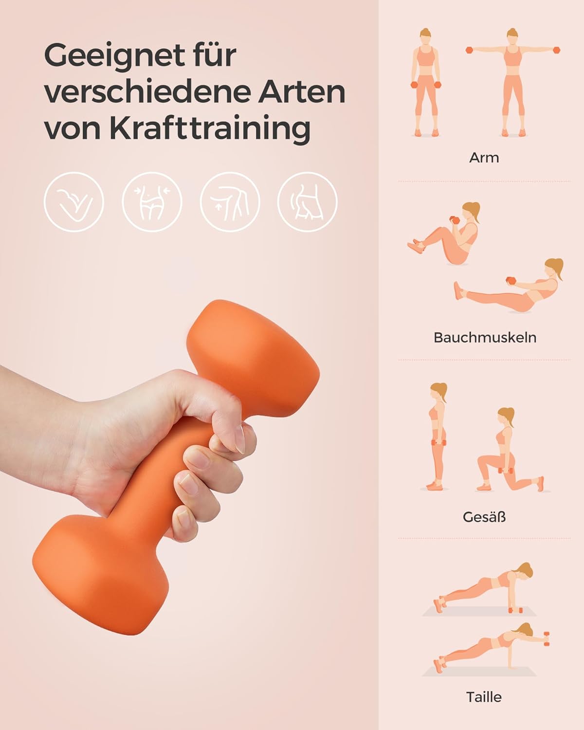 SONGMICS Kurzhanteln 2er-Set, sechseckig, Neopren-Beschichtung, Krafttraining, Workout, Fitness, Training zu Hause – Bild 4