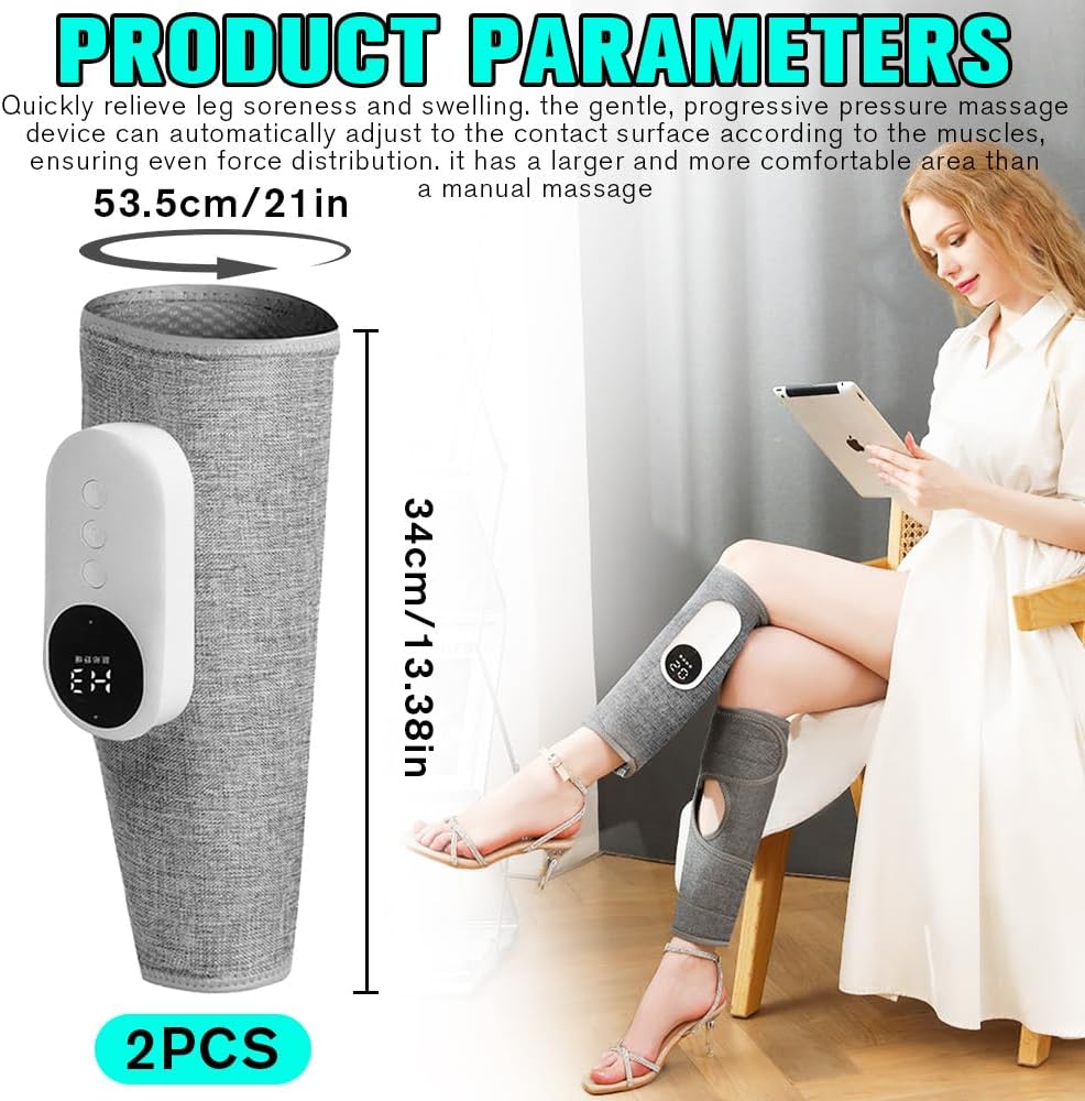 2er-Pack kabelloses Beinmassagegerät, Wadenmassagegerät mit Wärme und Kompression, 3 Modi und 3 Wärmeeinstellungen, 20-minütige zeitgesteuerte Massage zur Entspannung der Bein- und Wadenmuskulatur – Bild 2