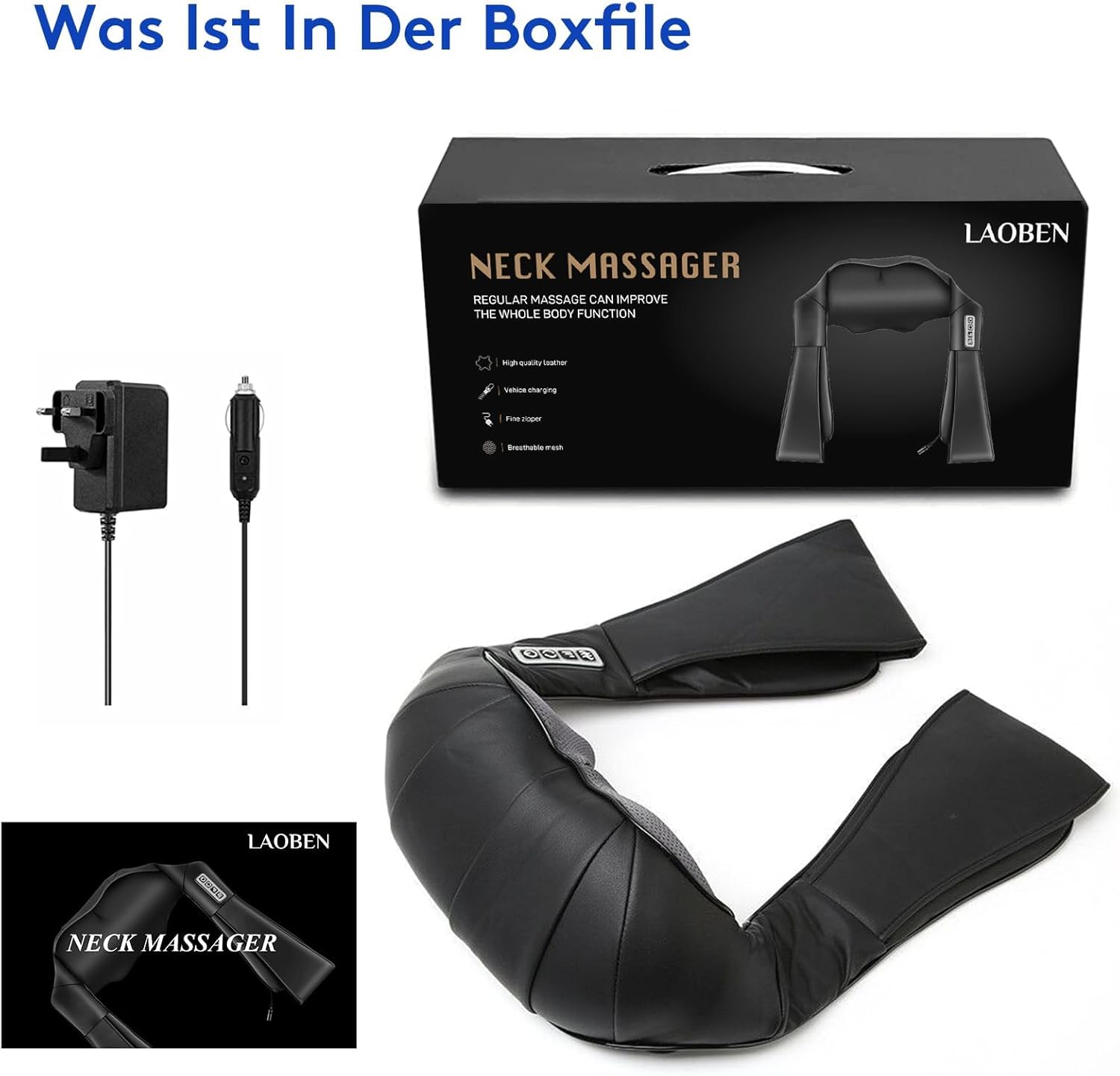 LAOBEN Deep Tissue Shiatsu Nackenmassagegerät mit Thermostatfunktion, elektrisches Massagegerät für Nacken, Schulter, Rücken, Muskeln, Schmerzlinderung zu Hause, im Büro und im Auto – Bild 8