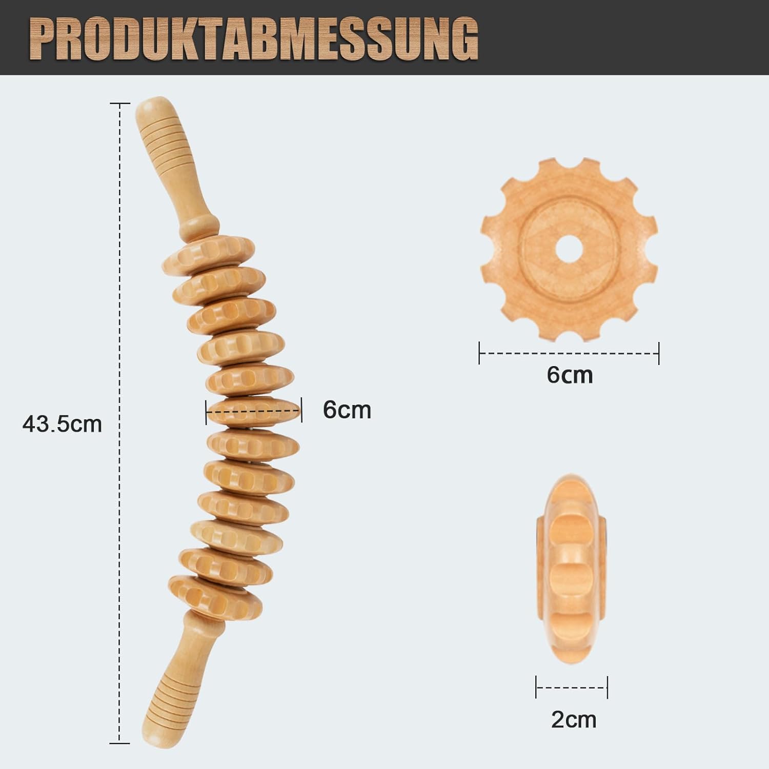 Faszienrolle aus Holz, Premium Faszienstab mit Griff, Massagerolle zur Körperformung, Anti Cellulite, Massageholz für Rücken, Nacken, Beine, Rücken – Bild 3