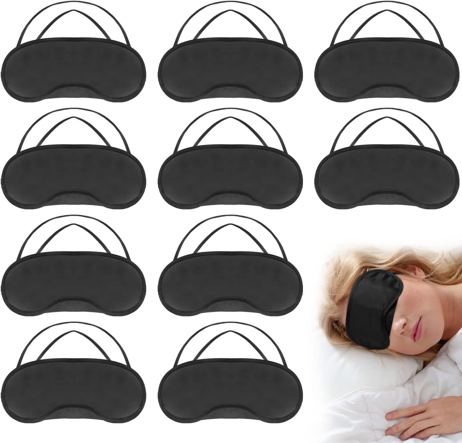 10 Stück Schlafmasken für Seitenschläfer, weiche und atmungsaktive Schlafmaske für Männer und Frauen, lichtblockierende Augenbinde zum Schlafen mit verstellbarem Riemen für Männer, Frauen, Kinder