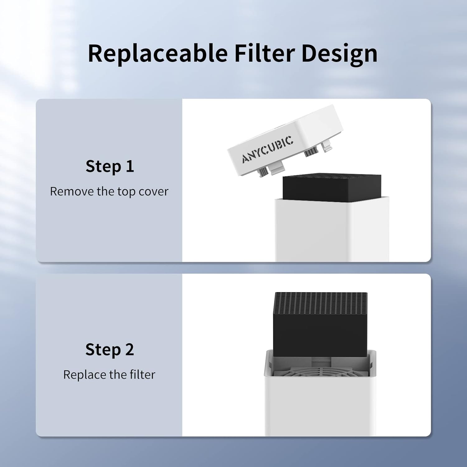 ANYCUBIC Mini-Luftreiniger für 3D-Drucker, besonders leiser und leichter Luftreiniger mit hochdichtem Aktivkohlefilter für DLP SLA LCD 3D-Drucker-Zubehör (2 Stück) – Bild 6