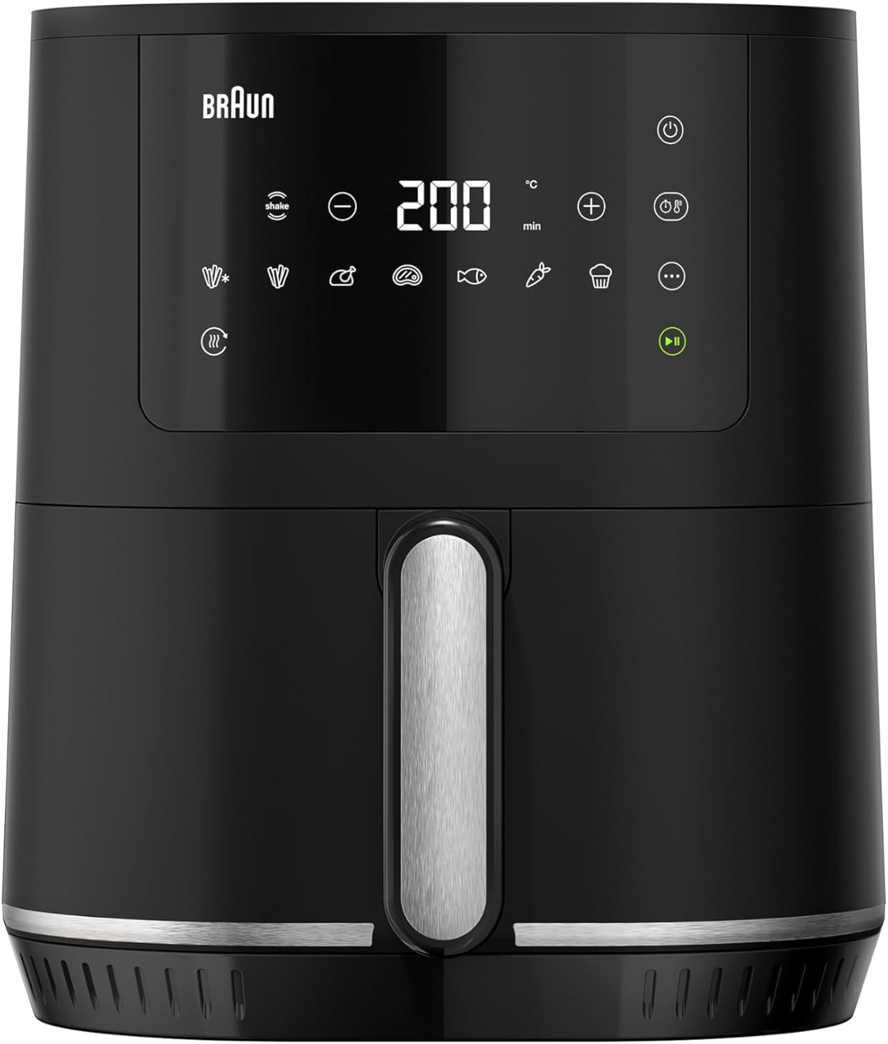 Braun MultiFry 3 HF 3030 Heißluftfritteuse, 4,3 l, 1500 W, digitale Temperaturregelung, 80-200 °C, Timer, 8 Programme, Touch-Steuerung, Antihaftbeschichtung, Garkorb & Rost, spülmaschinenfest, Schwarz