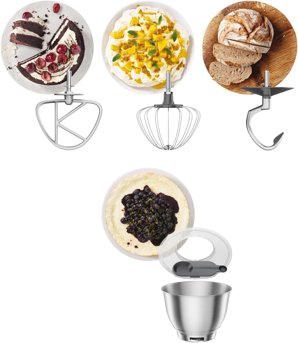Kenwood Go Kompakte Küchenmaschine zum Backen, platzsparendes Design mit 4L-Schüssel, 3 höhenverstellbare Metall-Rührwerkzeuge, drehbarer Spritzschutz, 6 Ebenen, Tragegriff, 800 W, Grün (KZM35000GR) – Bild 6