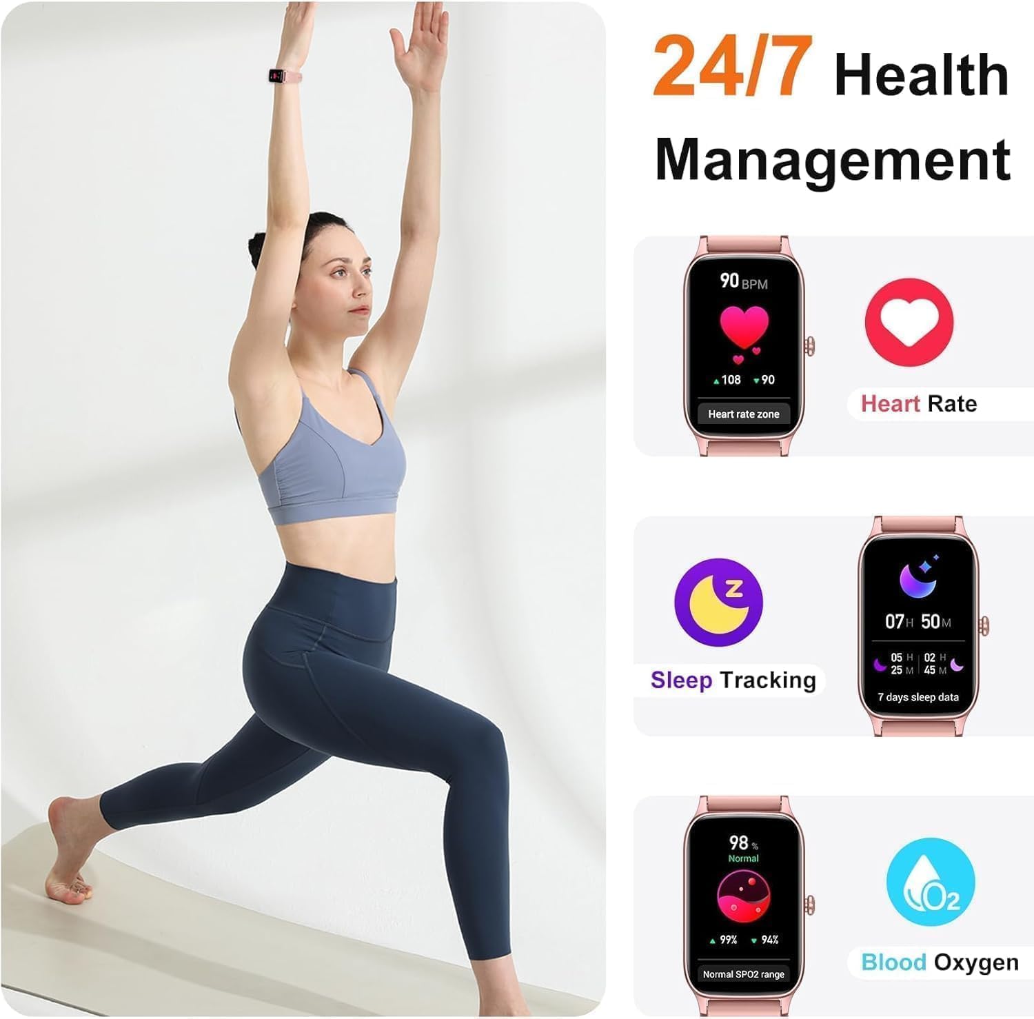 Soudorv Smartwatch Herren Damen, 1,57" HD Fitnessuhr Herren mit Telefonfunktion, Wasserdicht Aktivitätstracker 110+ Sportmodi, Fitness Tracker mit Schlafmonitor Schrittzähler, Uhr für Android/iOS – Bild 5