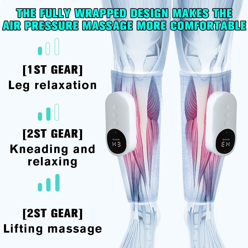 2er-Pack kabelloses Beinmassagegerät, Wadenmassagegerät mit Wärme und Kompression, 3 Modi und 3 Wärmeeinstellungen, 20-minütige zeitgesteuerte Massage zur Entspannung der Bein- und Wadenmuskulatur – Bild 3